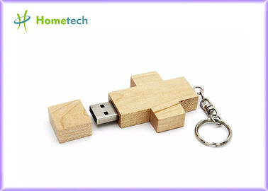 교차하는 목걸이 열쇠 고리 레이저 조각 로고를 가진 나무로 되는 USB 섬광 드라이브 2GB