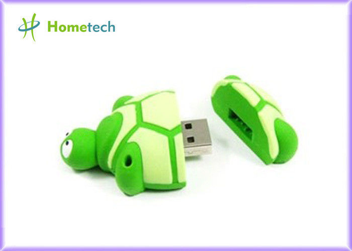 밝은 초록색 만화 USB 섬광 드라이브 진짜 16GB 32GB 파일 전송, 거북 모양