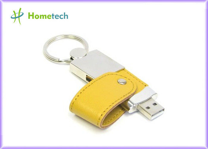 열쇠 고리를 가진 Customizable 노란 가죽 USB 플래시 디스크 4GB/8GB