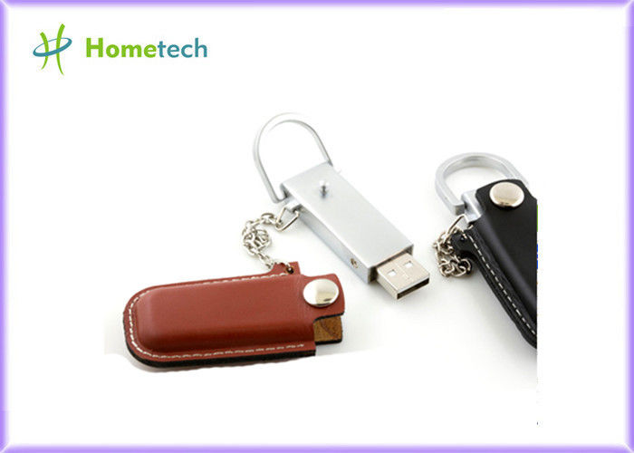 호화스러운 검정/브라운 열쇠 고리를 가진 가죽 USB 플래시 디스크 4GB/8GB