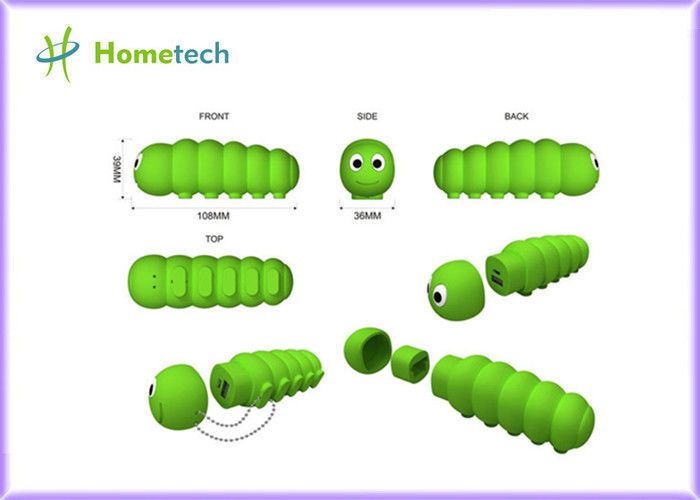 녹색 소형 립스틱 힘 은행은 2600마리 mAh 연약한 PVC 만화 모충 형성했습니다