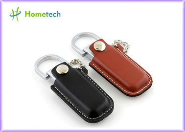 호화스러운 검정/브라운 열쇠 고리를 가진 가죽 USB 플래시 디스크 4GB/8GB